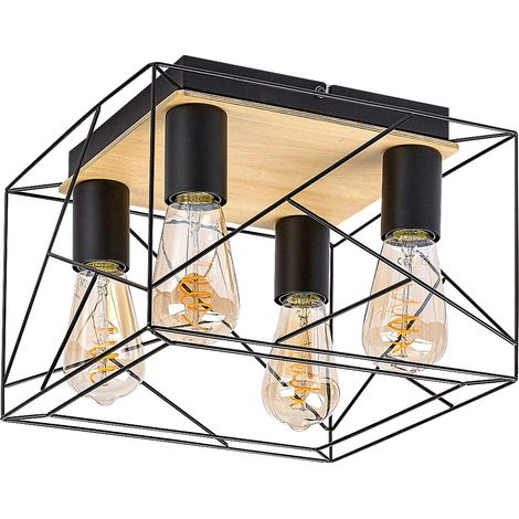 Lampada del soffitto Boire Metal/Wood Black E27 4 x Max.40W L: 30 cm B: 30 cm H: 21,5 cm Dimmabile (1/5)