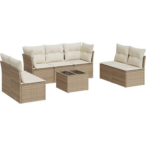 Maison Exclusive - Juego de sofás de jardín con cojines beige 8 p (1/4)