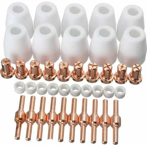 CHOYCLIT 40 Pièces Consommables pour Torche PT31 LG40 CUT40/50, Électrodes et Buses de Remplacement, Kit d'Accessoires de Découpe Plasma, Compatible avec Chalumeau, Usage Professionnel (1/5)
