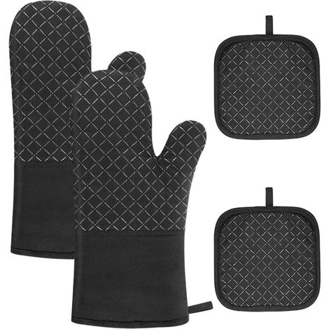 Confezione da due guanti da forno, noti anche come guanti da cucina in cotone, guanti resistenti al calore o guanti da cucina, adatti per cuocere al forno, grigliare e riscaldare nel microonde. Colore (1/2)