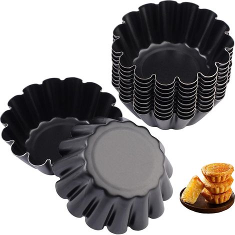 Moules à mini-tartelettes - 12 pièces - Forme ovoïde - Acier au carbone - 6,3 cm - Revêtement antiadhésif - Réutilisables - Pour gâteaux, puddings, cupcakes et desserts (1/5)