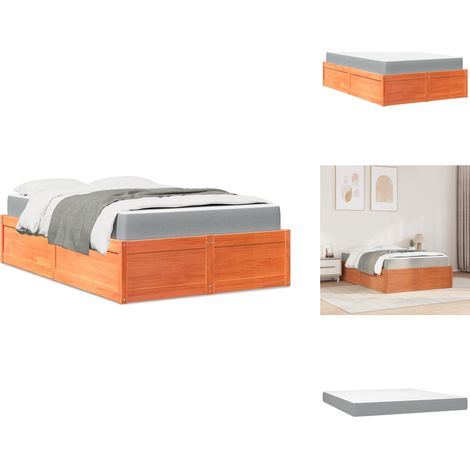 Lit avec matelas cire marron 140x190 cm bois massif de pin - Lit Plateforme - Lit Double - Lit En Bois Massif - Lit Brun - Matelas Ressorts Ensachés (1/5)