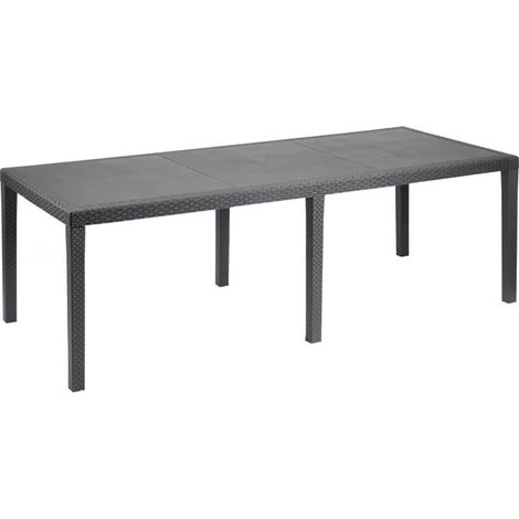 Table de jardin rectangulaire en résine tressée anthracite – 220 x 90 cm – Pour 8 personnes – Style exotique