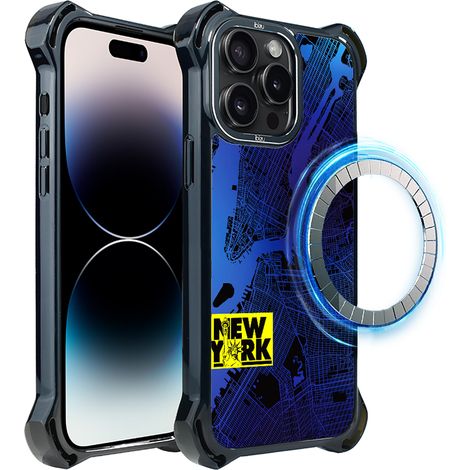 Hülle für iPhone 14 Pro ibizu DropGuard Ultra mit MagSafe, Weltkarten, New York (1/5)