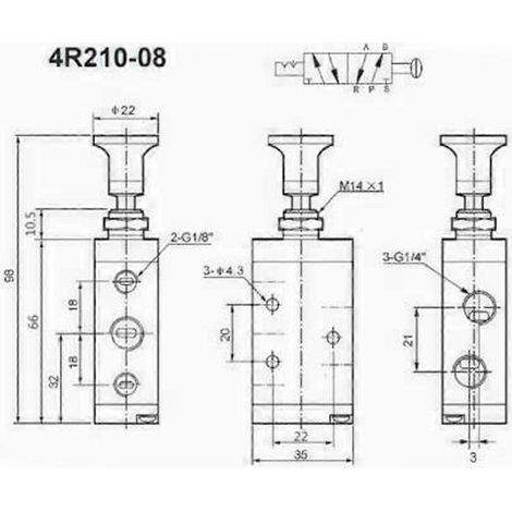 Vanne pneumatique 4R210-08 à 5 voies, raccord 1/4", registre BSPT (1/4)