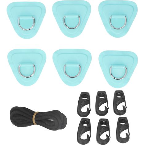 Lot de 6 sangles élastiques avec anneaux D en PVC et acier inoxydable, pour bateaux gonflables, canoës, kayaks, planches de surf et paddle, cyan. (1/5)