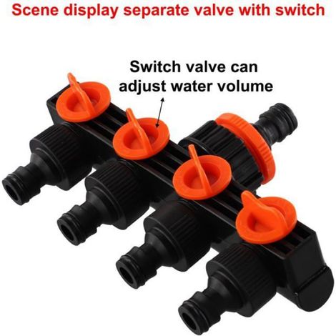 Répartiteur d'eau 4 voies, répartiteur d'eau, raccord d'irrigation de jardin, robinet 4 voies avec valve Aucuneary (1/5)
