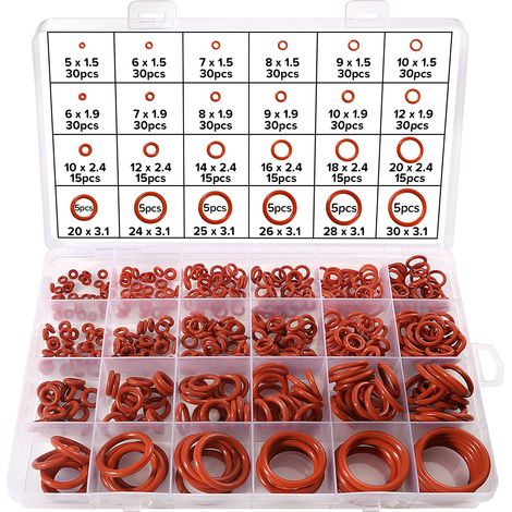 480 Pièces 24 Tailles Kit O Ring Joints D'étanchéité, Assortiment Joint Torique en Silicone, Joints Toriques D'étanchéité, pour Plomberie et Réparation de Véhicules, Rouge (1/5)