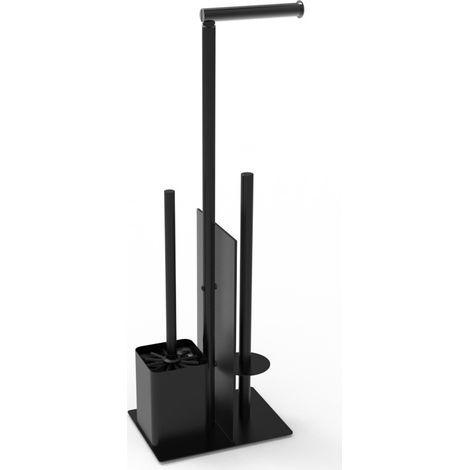 Porte Papier Toilette avec Brosse WC - Porte Rouleau Debout en Acier Inoxydable, Dérouleur Papier Aucun Perçage Requis avec Verre (Noir) (1/5)