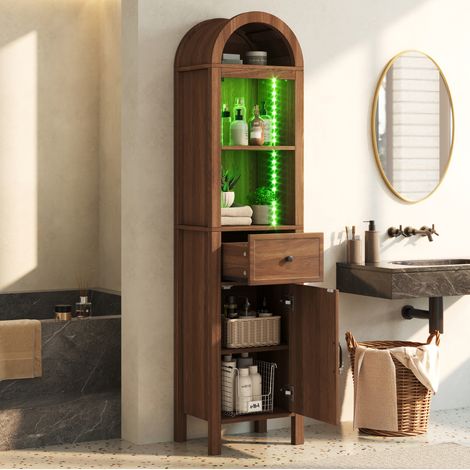 Colonna bagno 163 cm con LED, anta reversibile, noce DESVIAE (1/5)