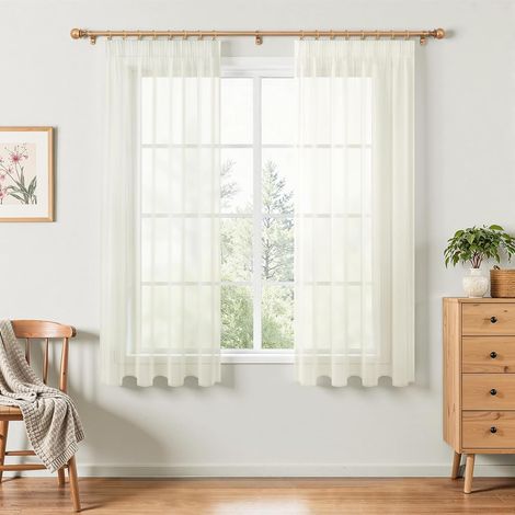 Rideaux Voilage Rideaux et Draperies Intérieurs sur Rail Glissant Crème 140 cm Large 150 cm Hauteur, 2 Pièces, Panneaux Décoratifs Fenêtre Cuisine Salon Moderne (1/5)