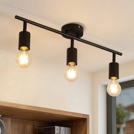 Gbly – Plafonnier à spot noir 3 flammes – Douille E27 – Orientable 350° – Fer forgé résistant à l'oxydation – Éclairage pour salon et cuisine