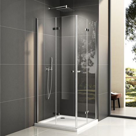 Boromal Duschkabine 90x100 Eckeinstieg Dusche Falttür 180º Duschabtrennung 6mm ESG Glas Duschkabine Falttür Höhe 185cm (1/4)