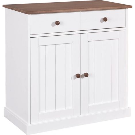 SOCOA - Buffet 2 Portes 2 Tiroirs Bois Massif Vernis Sepia et Blanc (1/5)