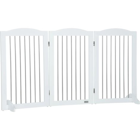 Puerta de seguridad para mascotas, construcción de madera, diseño ajustable, apta para uso en interiores, plegable, seguridad antivuelco. (1/5)