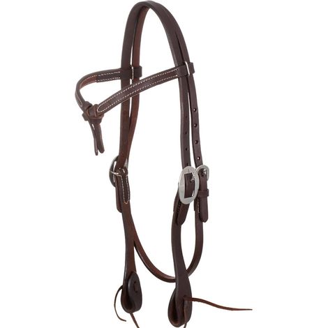 TAGLIA UNICA, Marrone Oliato: Briglia western in cuoio per cavalli modello Futurity con nodo sul frontalino (1/5)