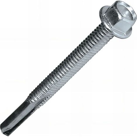 250 vis autoperceuses - tête hexagonale pointe longue, acier zingué blanc - empreinte 8 - 5.5 x 38 mm (1/2)