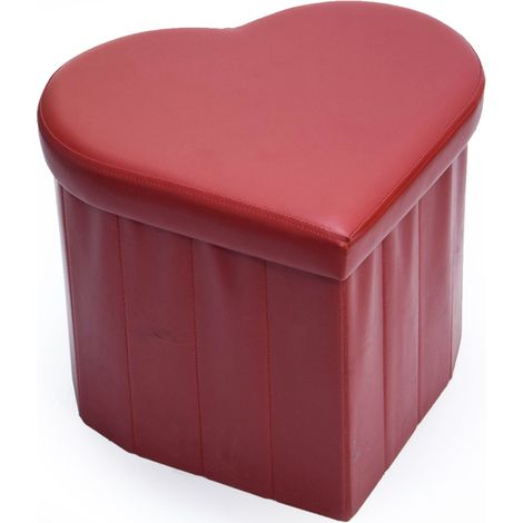 Pouf Contenitore Imbottito Pieghevole In Ecopelle Modello Coracao Cuore Rosso (1/4)