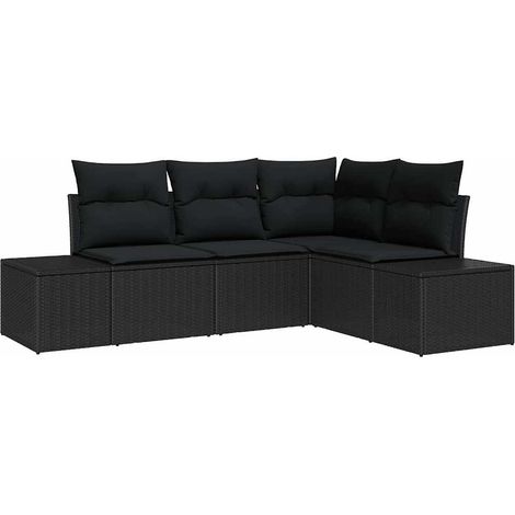 Garden Sofa Set 4 pcs Black Poly Rattan vidaXL