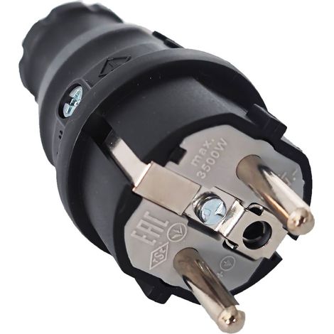 IDE – Fiche électrique mâle caoutchouc 220V 16A 2P+T – Étanche IP44 pour usage professionnel – Raccordement par borne à vis