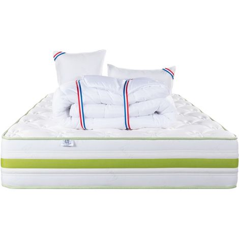 Matelas Rêverie, 30 cm, mousse haute densité, ferme, face été/hiver + 1 oreiller + couette, 140x190cm (1/4)