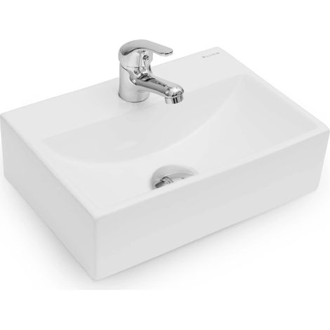 Vilstein Waschbecken Aufsatzwaschbecken Hängewaschbecken, klein, Keramik, 36,5 x 25,5 x 10,5cm, weiß
