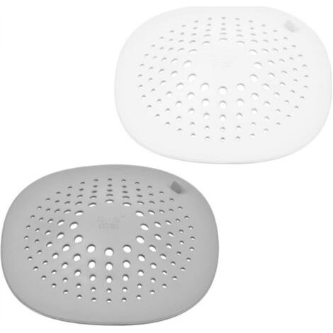 Lot de 2 Filtres Anti-cheveux pour Douche/Évier, Blanc/Gris, Matériau TPR Haute qualité, Ventouses Anti-dérapantes, 14 cm x 14 cm (1/4)