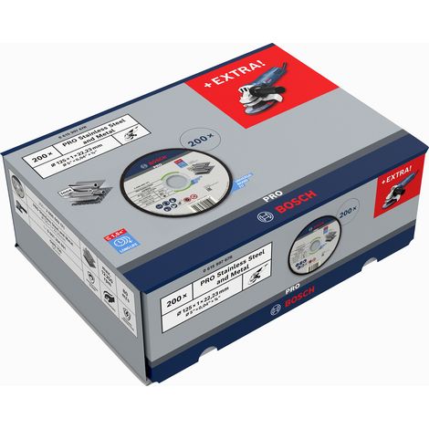 Bosch PRO Inox+Dischi da taglio in metallo 125 mm, 200 pezzi + smerigliatrice angolare GWS 750