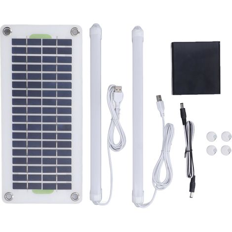 Ortviai Lampe Solaire pour Tente de Camping – Tube LED 30 W, Boîtier Batterie Étanche, USB Double (5 V / 12 V)