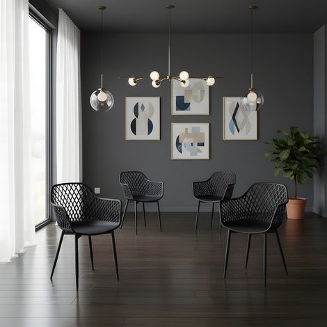 H.J Wedoo Chaises Salle Manger Lot de 4, Chaise de Salon Scandinave avec Accoudoir Structure Stable avec Pieds en Métal, Chaise 120kg, Noir (1/5)