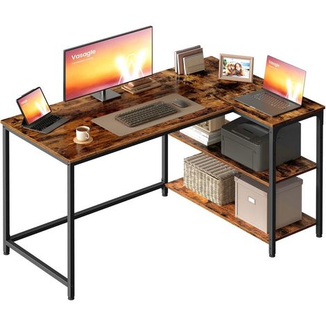 Bureau gaming en L avec rangement étagères réglables 120 x 80 x 76 cm style contemporain en aggloméré marron (1/2)