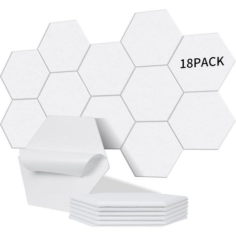 Kaelt - Lot de 18 panneaux acoustiques hexagonaux autocollants I Isolation phonique efficace haute densité (230kg/m³) NRC 0.95 – Parfaits pour murs et portes,, salle de jeux, Porcelaine blanche (1/5)