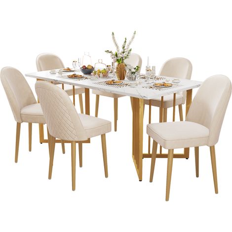 6 chaises de salle à manger modernes en velours beige, pieds en métal doré, élégantes et confortables, adaptées à la salle à manger, au salon et au bureau (1/5)