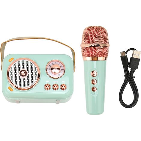 Enceinte Bluetooth rétro stéréo 6 modes sonores, mini enceinte portable sans fil vintage avec micro pour enfants et adultes, vert menthe (1/5)