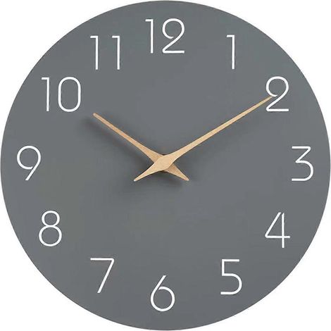 Horloge murale silencieuse en bois de 30 cm (12 pouces), sans tic-tac, fonctionnant à piles, grise (voir photo) (1/5)
