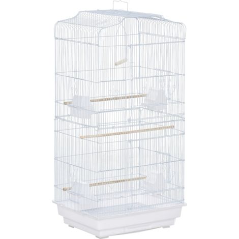Spacious White Metal Bird Cage with Perches, Food Bowls, and Swing for Budgies and Parakeets (1/5)