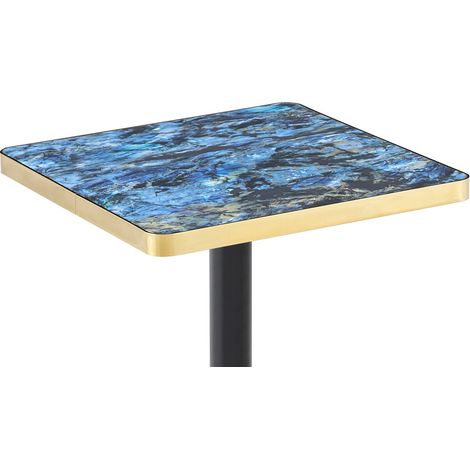 Table à manger carrée effet marbre bleu avec bord doré, 60 x 60 cm, pour 2 à 4 personnes, piètement métal stable, idéale petit espace  CHICFURN (1/5)