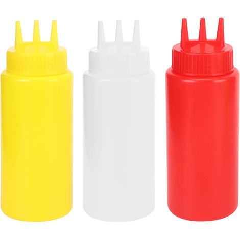 3 Bouteilles Condiment à Pression avec Bouchon pour Sauces, Mayonnaise, Vinaigrette (1/5)