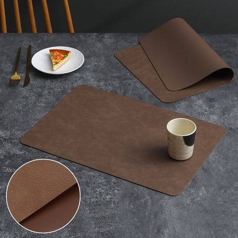 Set di tovagliette reversibili: 2 tovagliette bicolore antiscivolo in similpelle, lavabili e facili da pulire per l'uso quotidiano, marrone scuro. (1/5)
