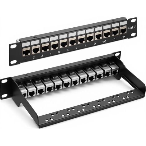 Patch Panel 12 Port Shielded RJ45 LAN Patch Panel with LSA Bar, 10 Gbps Patch Panel - 10" for 7/6A/6 Laying Cables (1/5)