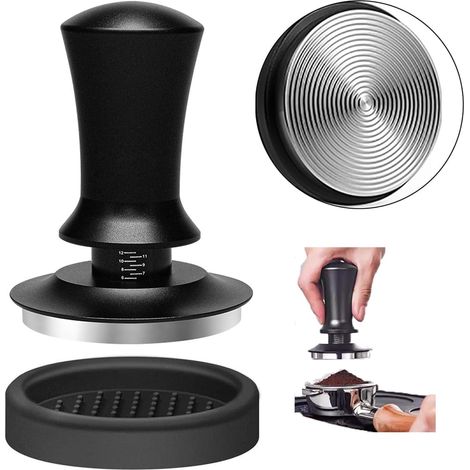 Kalibrierter, federbelasteter 58-mm-Kaffeetamper mit Silikonhalter – Professionelle Kaffeepresse aus Edelstahl 304, abnehmbarer Espressotamper für 58-mm-Siebträger, ideal für Zuhause/Büro/Café (1/5)