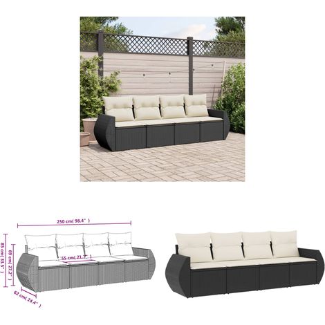 4-tlg. Garten-Sofagarnitur mit Kissen Schwarz Poly Rattan - Gartensorte - Gartenmöbelset - Outdoor-Lounge - Rattanmöbel - Lounge Set - Home & Living (1/3)
