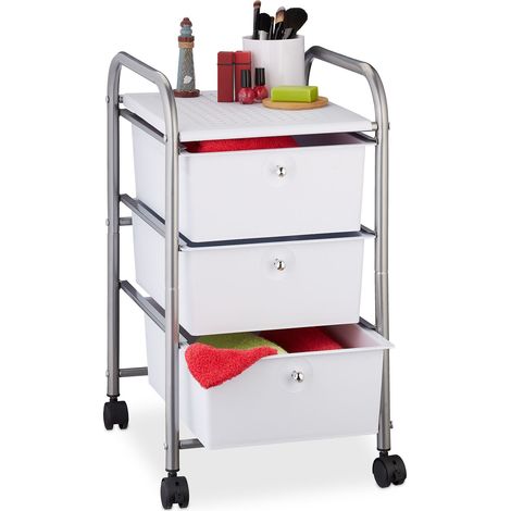 Relaxdays Storage Trolley, 3 Drawers, H x W x D approx. 60 x 33 x 39 cm, Metal & Plastic, Silver (1/5)