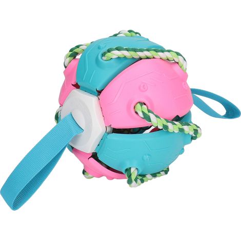 Interaktiver Outdoor-Flyball, fliegender Untertassenball, interessantes Hunde-Fußballspielzeug mit Gurten, pink-blau (1/5)