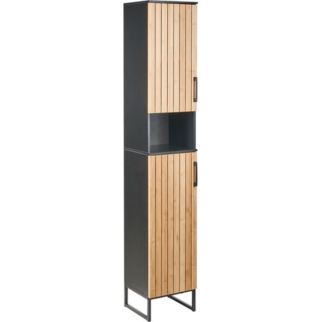 Mueble de baño independiente con 6 estantes almacenaje moderno negro/marrón claro Miscanti