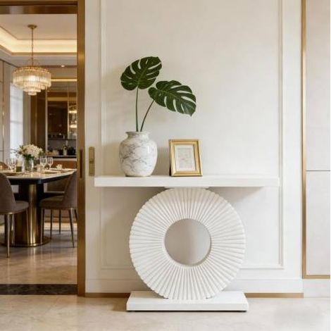 Mesa consola recibidor moderna metal y MDF blanca OKMYHOME (1/5)