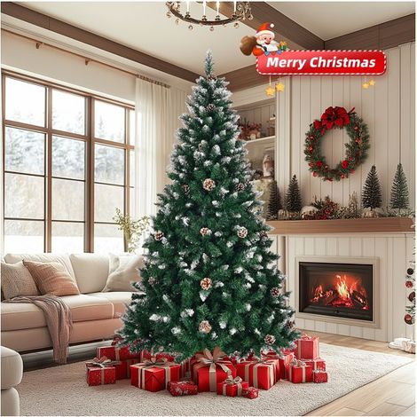 Laoa – Albero di Natale artificiale da 1,5 metri – 700 rami verdi con punte innevate – Base in metallo – Larghezza 90 cm – Facile da montare (1/4)