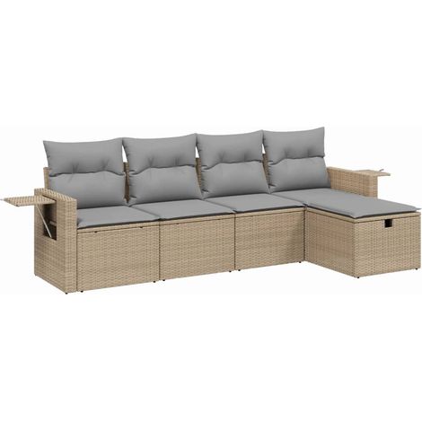 Salon de jardin avec coussins 5pcs mélange beige résine tressée (1/3)