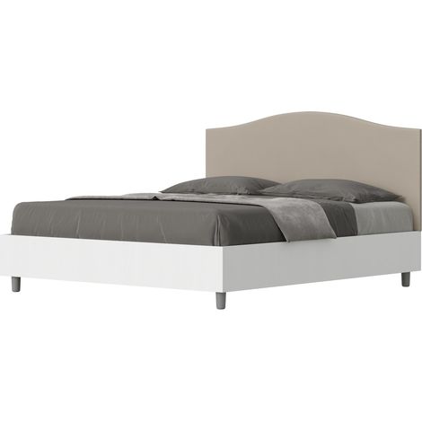 Letto matrimoniale contenitore doppia alzata 160x200 bianco frassino testata similpelle tortora Grace
