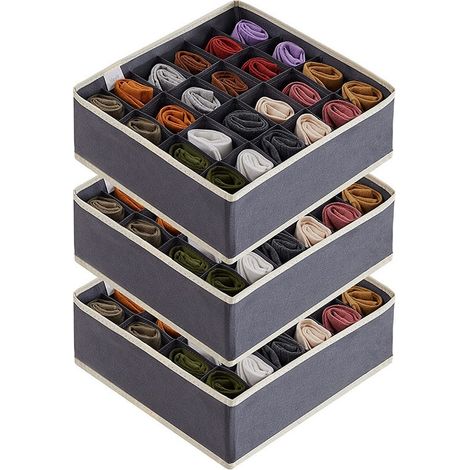 Boîte de rangement pour sous-vêtements en non-tissé, organiseur de tiroir pliable pour chaussettes et soutiens-gorge, gris foncé 24 x 3 (1/5)